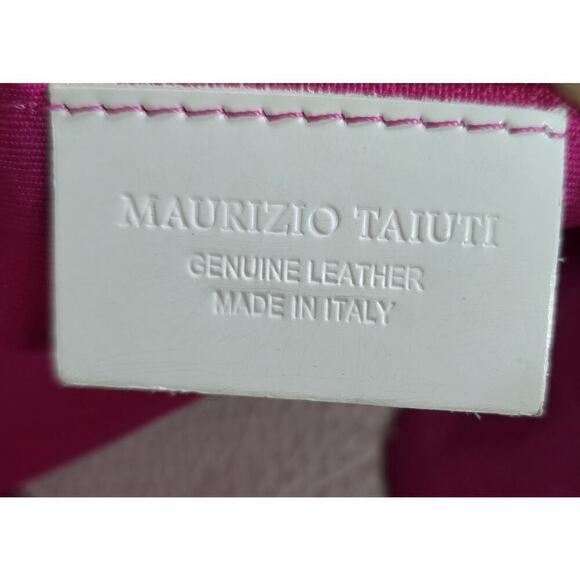 Maurizio Taiuti Large White/Orange Leather Satchel Tote Expandable Handbag Italy - Picture 14 of 14